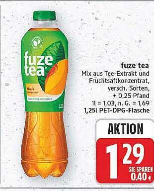 fuzetea Mix aus Tee-Extrakt und Fruchtsaftkonzentrat, versch. Sorten, + 0,25 Pfand 1,5 l PET-DPG-Flasche
