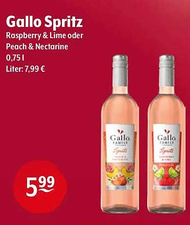 Gallo Spritz Raspberry & Lime oder Peach & Nectarine 0,75 l