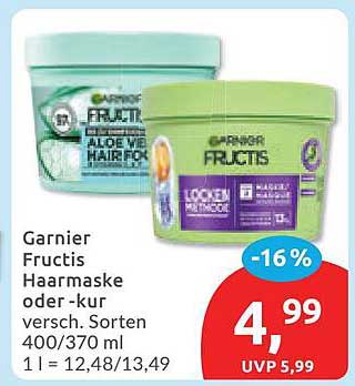 Garnier Fructis Haarmaske oder -kur versch. Sorten 400/370 ml 1 l = 12,48/13,49