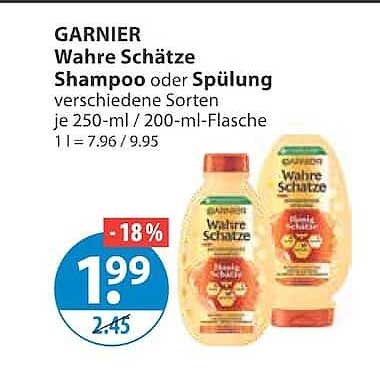 GARNIER Wahre Schätze Shampoo oder Spülung verschiedene Sorten je 250-ml / 200-ml-Flasche