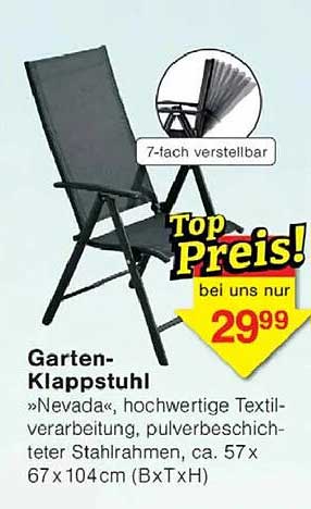 Garten-Klappstuhl »Nevada«, hochwertige Textilverarbeitung, pulverbeschichteter Stahlrahmen, ca. 57 x 67 x 104 cm (B x T x H)
