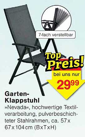 Garten-Klappstuhl »Nevada«, hochwertige Textilverarbeitung, pulverbeschichteter Stahlrahmen, ca. 57 x 67 x 104 cm (BxTxH)
