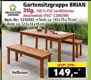 Gartensitzgruppe BRIAN 3tlg. 100 % FSC-zertifiziertes Akazienholz (FSC® C029929)