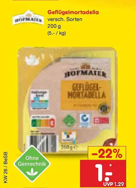 Geflügelmortadella versch. Sorten 200 g (5.- / kg)
