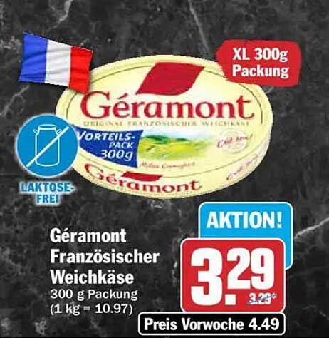 Géramont Französischer Weichkäse 300 g Packung (1 kg = 10.97)