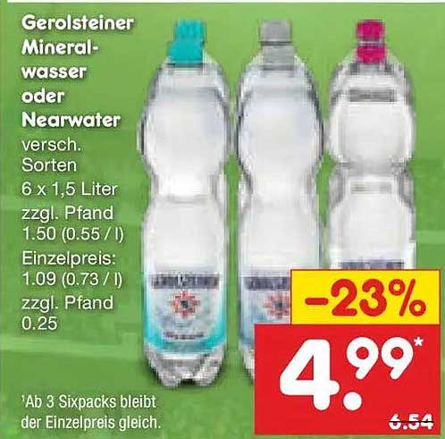 Gerolsteiner Mineralwasser oder Nearwater versch. Sorten 6 x 1,5 Liter