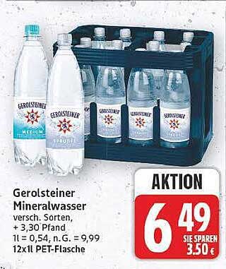 Gerolsteiner Mineralwasser versch. Sorten, + 3,30 Pfand, 12x1 PET-Flasche