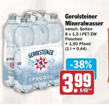 Gerolsteiner Mineralwasser versch. Sorten 6 x 1,5 l PET EW Flaschen + 1,50 Pfand (1 l = 0.44)