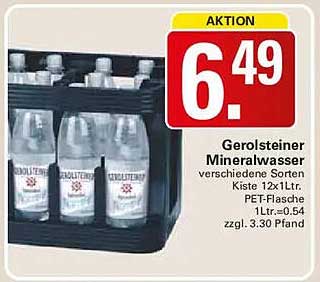 Gerolsteiner Mineralwasser verschiedene Sorten Kiste 12x1Ltr. PET-Flasche