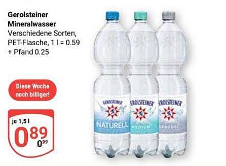 Gerolsteiner Mineralwasser Verschiedene Sorten, PET-Flasche, 1 l = 0.59 + Pfand 0.25