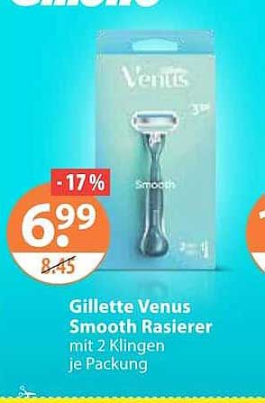 Gillette Venus Smooth Rasierer mit 2 Klingen je Packung