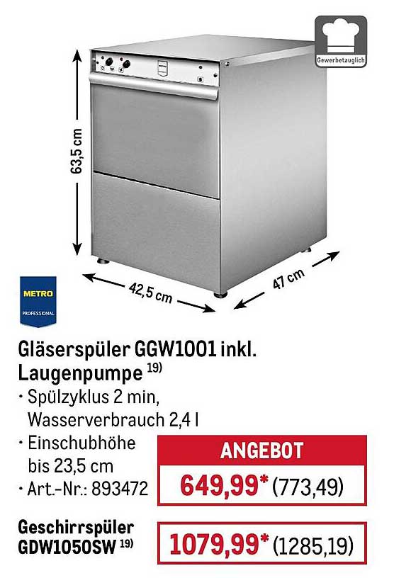 Gläserspüler GGW1001 inkl. Laugenpumpe