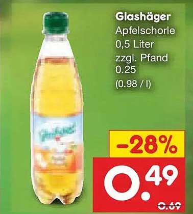 Glashäger Apfelschorle 0,5 Liter zzgl. Pfand 0.25 (0.98 / l)