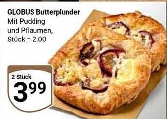 GLOBUS Butterplunder Mit Pudding und Pflaumen, Stück = 2.00