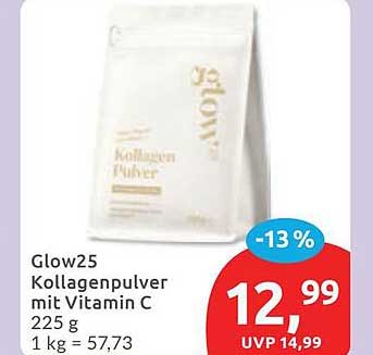 Glow25 Kollagenpulver mit Vitamin C 225 g 1 kg = 57,73