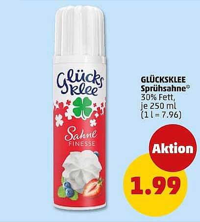 GLÜCKSKLEE Sprühsahne* 30% Fett, je 250 ml (1 l = 7.96)