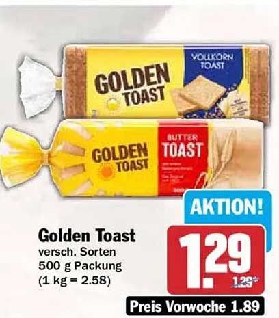 Golden Toast versch. Sorten 500 g Packung (1 kg = 2.58)