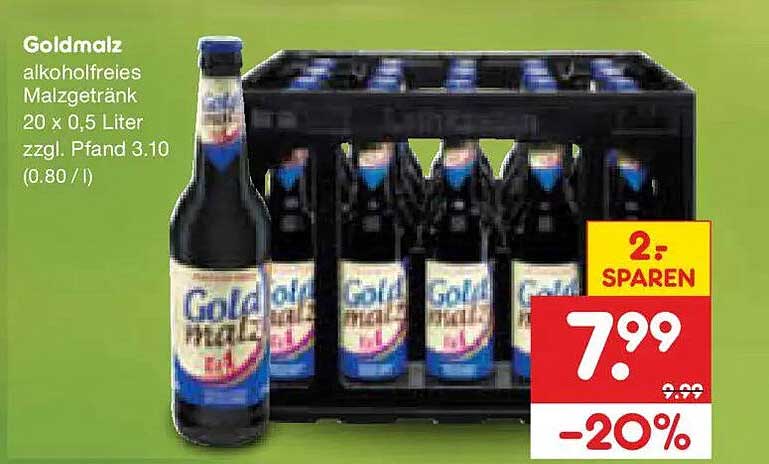 Goldmalz alkoholfreies Malzgetränk 20 x 0,5 Liter zzgl. Pfand 3.10 (0.80 / l)