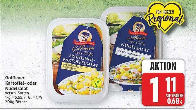 Gollener Kartoffel- oder Nudelsalat versch. Sorten 1kg = 5,55, n. G. = 1,79 200g Becher