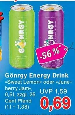 Gönrgy Energy Drink »Sweet Lemon« oder »Juneberry Jam«