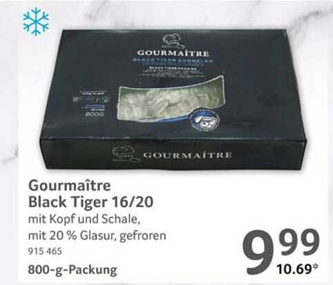 Gourmaître Black Tiger 16/20 mit Kopf und Schale, mit 20 % Glasur, gefroren