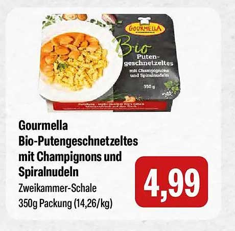 Gourmella Bio-Putengeschnetzeltes mit Champignons und Spiralnudeln