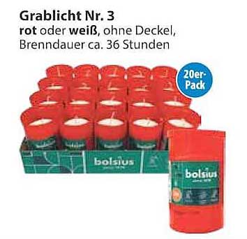 Grablicht Nr. 3 rot oder weiß, ohne Deckel, Brenndauer ca. 36 Stunden