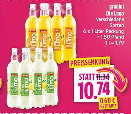 graini Die Limo verschiedene Sorten 6 x 1 Liter Packung + 1,50 Pfand 1 l = 1,79