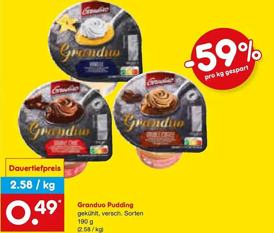 Granduo Pudding gekühlt, versch. Sorten 190 g (2.58 / kg)