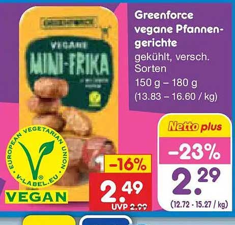 Greenforce vegane Pfannengerichte gekühlt, versch. Sorten 150 g – 180 g (13.83 – 16.60 / kg)