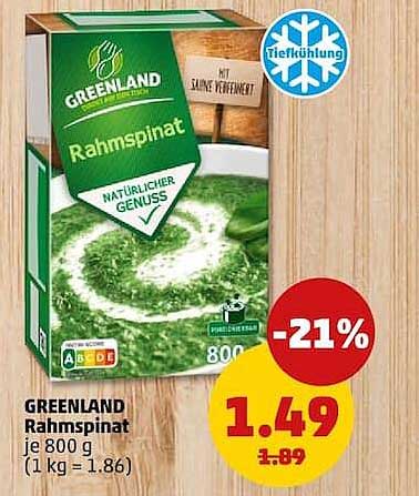 GREENLAND Rahmspinat je 800 g (1 kg = 1.86)