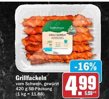 Grillfackeln vom Schwein, gewürzt 420 g SB-Packung (1 kg = 11.88)