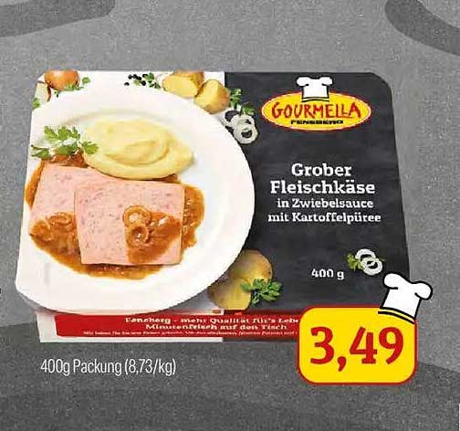 Grober Fleischkäse in Zwiebelsauce mit Kartoffelpüree