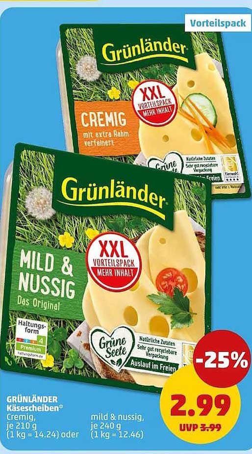 Grünländer Käsescheiben Cremig, je 210 g oder mild & nussig, je 240 g