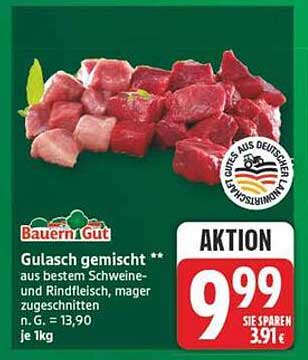 Gulasch gemischt ** aus bestem Schweine- und Rindfleisch, mager zugeschnitten, je 1 kg