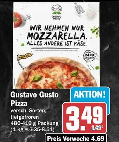 Gustavo Gusto Pizza versch. Sorten, tiefgefroren 480-410 g Packung (1 kg = 7.35-8.51)