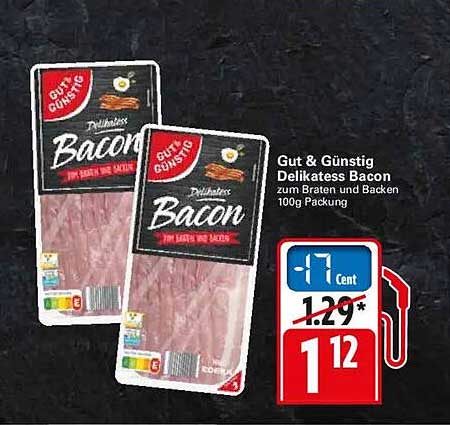 Gut & Günstig Delikatess Bacon zum Braten und Backen 100g Packung