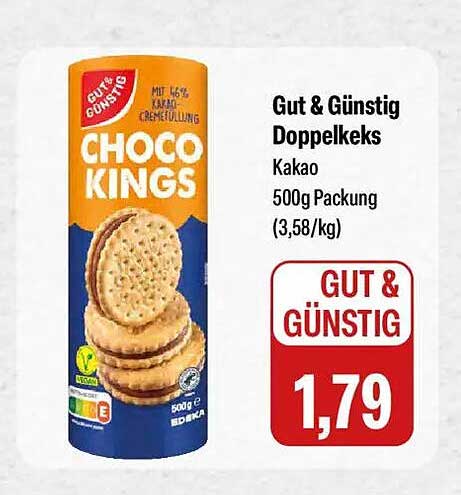 Gut & Günstig Doppelkeks Kakao 500g Packung (3,58/kg)
