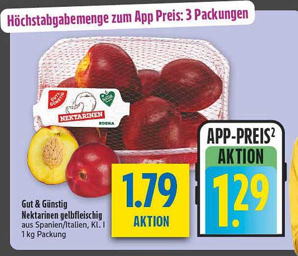 Gut & Günstig Nektarinen gelbfleischig aus Spanien/Italien, Kl. I 1 kg Packung