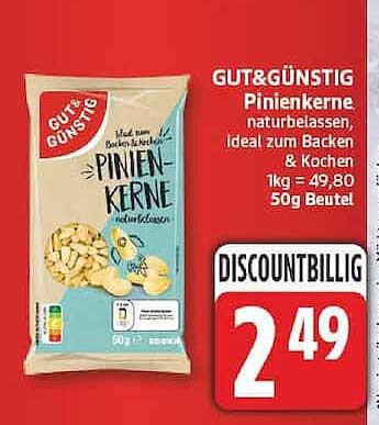 GUT & GÜNSTIG Pinienkerne naturbelassen, ideal zum Backen & Kochen 50g Beutel