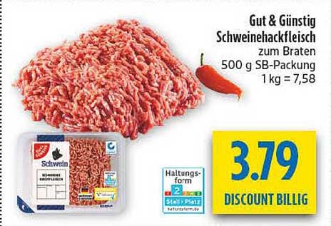 Gut & Günstig Schweinehackfleisch zum Braten 500 g SB-Packung 1 kg = 7,58