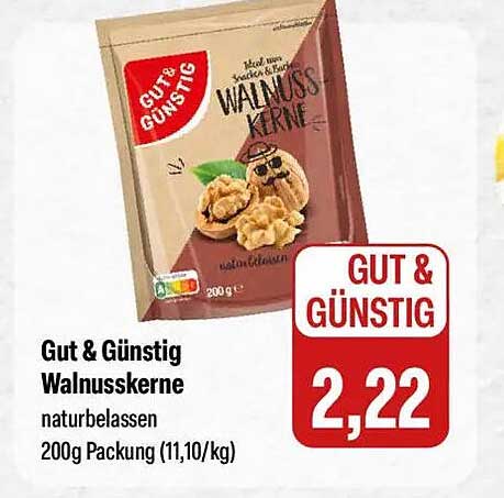 Gut & Günstig Walnusskerne naturbelassen 200g Packung (11,10/kg)