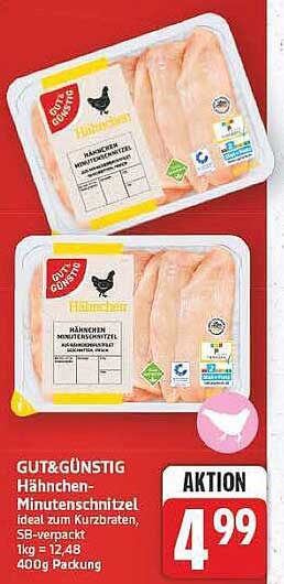 GUT&GÜNSTIG Hähnchen-Minutenschnitzel ideal zum Kurzbraten, SB-verpackt, 1kg = 12,48 400g Packung