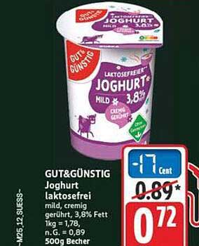 GUT&GÜNSTIG Joghurt laktosefrei, mild, cremig gerührt, 3,8% Fett