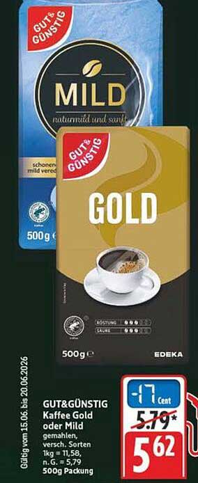 GUT&GÜNSTIG Kaffee Gold oder Mild, gemahlen, versch. Sorten