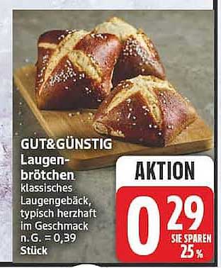 GUT&GÜNSTIG Laugenbrötchen klassisches Laugengebäck, typisch herzhaft im Geschmack 0,39 Stück