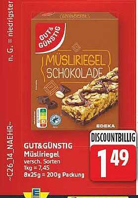 GUT&GÜNSTIG Müsli­riegel versch. Sorten 8x25 g = 200 g Packung