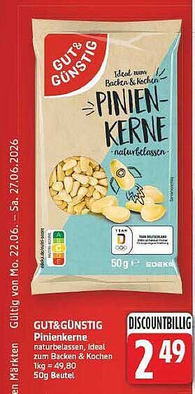 GUT&GÜNSTIG Pinienkerne naturbelassen, ideal zum Backen & Kochen 1kg = 49,80 50g Beutel