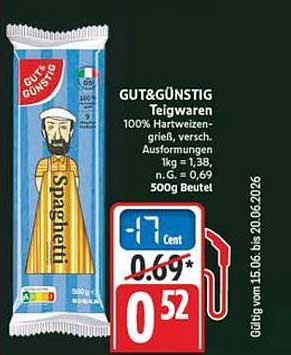 GUT&GÜNSTIG Teigwaren 100% Hartweizen-grieß, versch. Ausformungen