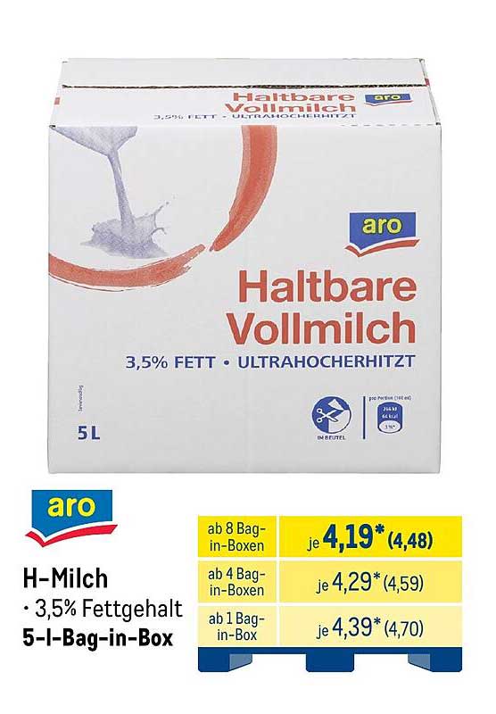 H-Milch • 3,5% Fettgehalt 5-l-Bag-in-Box